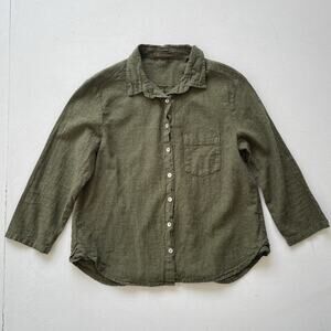 Vtg 90s CUT LOOSE Green Button Up Linen Cotton Shirt / Sz S / Womens Minimal